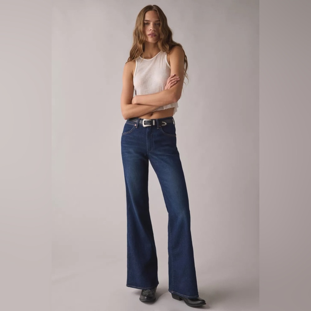 Wrangler Dark Blue High-Rise Wide Leg Jeans